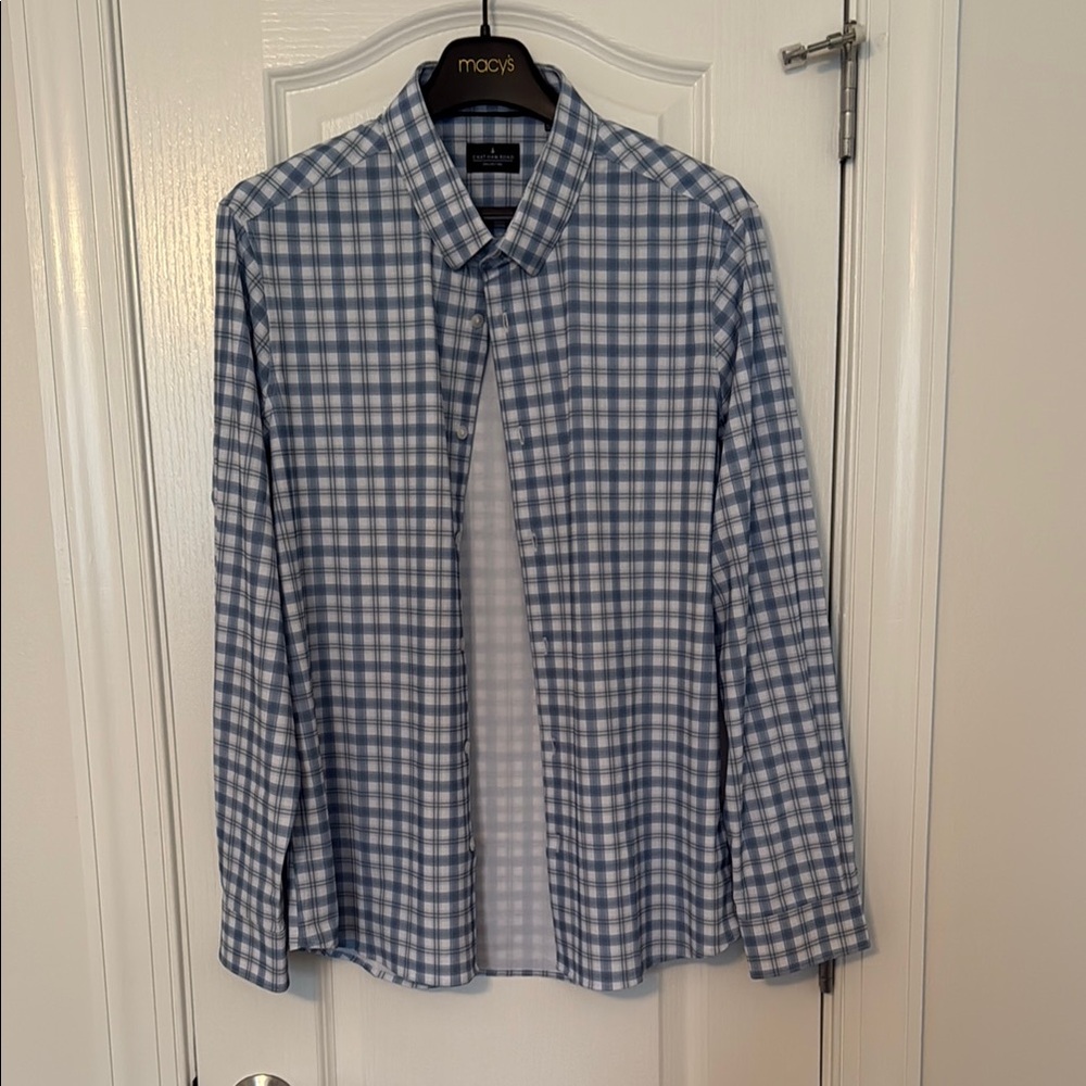Blue and White Checkered Button-Up Shirt